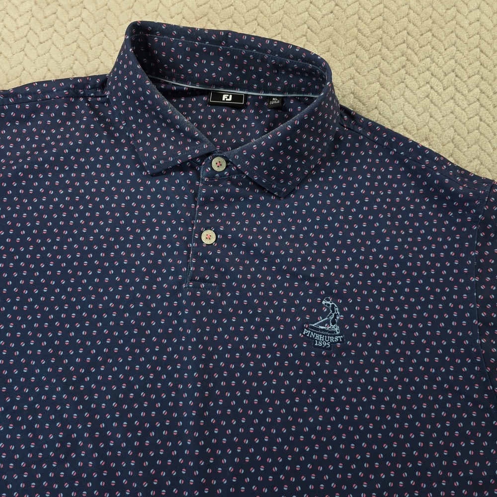 FootJoy Pinehurst 1895 Club Members Logo AOP Blue Golf Polo Shirt Mens XL